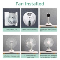 Ventilateur de table solaire portable de 14 pouces avec batterie, panneau solaire et USB, ventilateur rechargeable, refroidisseur d'air, ventilateur de table pour la maison