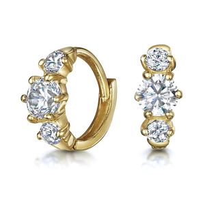 2025 fábrica al por mayor exquisita moda hermosa exquisita pequeña sólida 14K oro tres piedras CZ círculo pendientes - Product Image 1