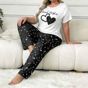 Conjunto de Pijamas Personalizados para Mujer Talla Grande 5XL, Ropa de Dormir Suave para Mujer, Manga Corta, Pantalones Largos, Ropa de Casa, Ropa de Dormir para Mujer Gordita - Product Image 2