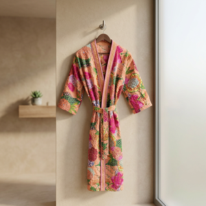Printed Embroidered Floral Breathable <b>Kimono</b> <b>Long</b> Robe Full <b>Sleeves</b> Adult Fashion Clothing Festive Dressing Casual Wear Stylish - Product Image 5