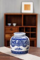 Pot en porcelaine bleu et blanc Art Déco 3-4L, forme irrégulière, ornement décoratif pour la maison