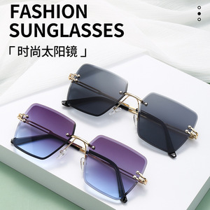 Sunglasses <b>Square</b> Frameless Gold UV400 Women Fashion Outfits - Product Image 5