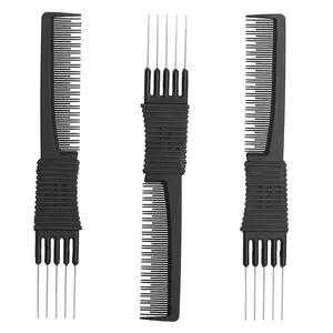 New Pack Black Carbon Lift Teasing Combs With Metal Prong Salon Teasing Back Combs Black Carbon Comb With Stainless Steel Lift