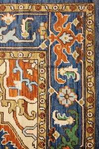 Tapis oriental noué à la main, tapis en laine géométrique tribal bleu, tapis Oushak rustique, style vintage, tapis turc pour salon - Product Image 6