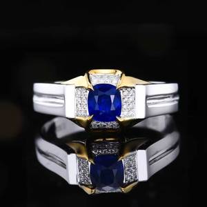 Bague pour homme en saphir naturel du Sri Lanka de 0,85 ct, or massif 18 carats serti pavé avec 32 diamants naturels, bague de luxe en pierres précieuses pour homme - Product Image 1