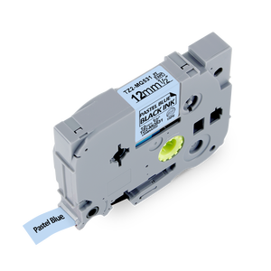 Vente <span class=keywords><strong>en</strong></span> <span class=keywords><strong>gros</strong></span> Ruban d'étiquettes laminé 12mm x 8m Compatible <span class=keywords><strong>Brother</strong></span> <span class=keywords><strong>P</strong></span>-<span class=keywords><strong>touch</strong></span> TZe Ruban texte noir sur fond bleu pastel Cartouche d'étiquettes - Product Image 1