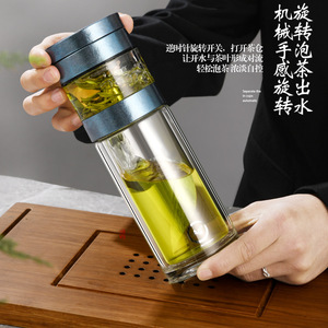 Double Walled Glass Portable Water Cup Rotating Tea Infuser Pure Titanium Silver Ion Tea And Water Separation Business Style - Product Image 1
