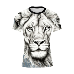 Camiseta de Verano para Hombre, Talla Grande, con Estampado 3D de León Luchando, Manga Corta, Tejida en Poliéster, Negra y Blanca, Transpirable y de Secado Rápido - Product Image 1