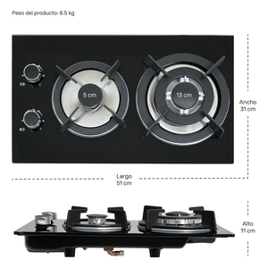 Estufa de <span class=keywords><strong>Gas</strong></span> Portátil de 2 Quemadores, con Cubierta de Vidrio Negro, para Uso en Exteriores, RV, <span class=keywords><strong>Propano</strong></span>/GN - Product Image 3