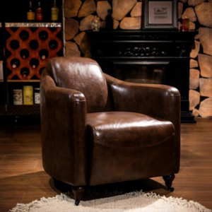 Retro Vintage Leather Club Armchairs Tobacco Genuine Leather <strong>Accent</strong> <strong>Chair</strong> <strong>Living</strong> <strong>Room</strong> Reclining Sofa <strong>Chair</strong> - Product Image 1