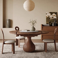 Table à manger rétractable en bois massif rétro, style ancien, plateau en pierre, maison moderne, simple, pliable, double usage, table ronde, table à manger