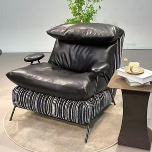 Fauteuil de détente, fauteuil de salon, pouf, fauteuil individuel de balcon, cuir véritable, tissu, rembourrage doux en duvet - Product Image 4