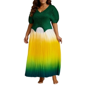 ชุดเซ็ตสองชิ้นแฟชั่นสำหรับผู้หญิง เสื้อคอวีสีพื้นแบบรูช พร้อมเดรสยาวพลิ้วแบบไล่เฉดสี ขายดีที่สุด - Product Image 3