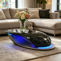 Table Basse Moderne Personnalisée en Résine Brillante Courbée, Durable, Écologique, Style Européen, avec Porte-Revues et Éclairage LED pour Salle à Manger et Hôtel
