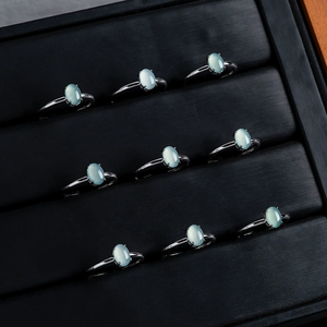 S925 silver natural A-grade jadeite blue water oval egg-shaped <b>ring</b>, ice-grade jade, women's <b>ring</b>, <b>adjustable</b> design - Product Image 3