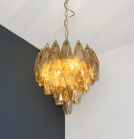 Lustre élégant en verre de Murano Poliedri, design italien, verre fumé, luminaire suspendu pour chambre à coucher, café