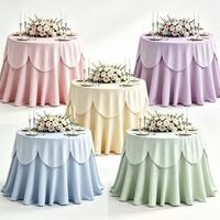 Nappe de table ronde festonnée rose macaron à rayures en polyester pour décoration de mariage, banquet, fête et événement