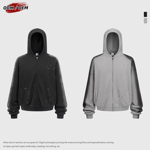 Sweat à capuche numérique d'hiver 100% coton, 430g, avec fermeture éclair YKK, style urbain, effet graffiti peint au pistolet, vintage et vieilli, zippé - Product Image 2