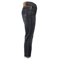 Jean vintage délavé pour homme, taille mi-haute, coupe slim, coupe crayon, bleu vieilli, avec rivets, broderies et appliqués