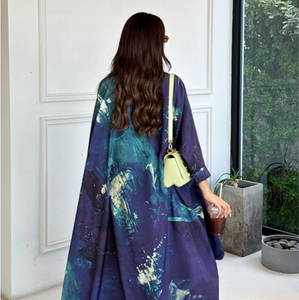 LEDUO Summer Abaya and <b>Matching</b> Sheila Shawl Violet Printed Double-Layered Chiffon Floor Length <b>Long</b> Sleeve - Product Image 2