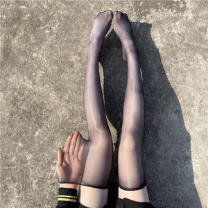 Bas brillants à l'huile Edgeless Sexy Ultra-mince cuisses mi-longues <span class=keywords><strong>rouge</strong></span> clair noir bas de soie - Product Image 5