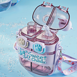 <strong>500</strong> Ml Double Compartment Children's Cute Straw Cup <strong>Plastic</strong> Double Drinking Water <strong>Bottle</strong> for Kids School - Product Image 2
