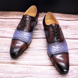 Nouvelles Chaussures Habillées Formelles en Cuir Bleu Grain Serpent 2021, Style Patchwork, à Lacets Oxford, pour Hommes, Vente en Gros Usine - Product Image 6