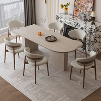 Table à manger en dalle de pierre naturelle, semi-circulaire, petite unité domestique, style antique crème, design haut de gamme moderne