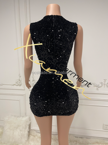 Traje de mujer MF Trend Crystal Rhinestones para vestido de cuentas Lentejuelas Volver Zip up Bodycon Nuevo estilo Vestidos de fiesta de graduación - Product Image 4