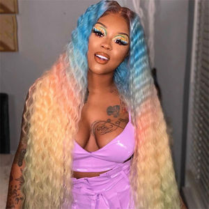 GS-Peluca de cabello humano brasileño, <span class=keywords><strong>pelo</strong></span> rizado con encaje frontal virgen, color <span class=keywords><strong>rubio</strong></span> 613, full HD, 50, 40 y 30 pulgadas - Product Image 1