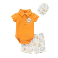 Ensemble de vêtements pour bébé 3 pièces, couleurs et imprimés assortis, body polo, short et chapeau pour garçons et filles
