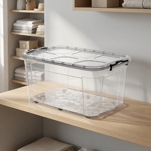 กล่องเก็บของพลาสติก PP ใส ขนาดใหญ่ 80 ลิตร พร้อมล้อ ทนทาน ปลอดภัยสำหรับอาหาร รูปทรงสี่เหลี่ยมผืนผ้า อเนกประสงค์ ปิดสนิท ปราศจากสาร BPA - Product Image 2