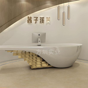 Mostrador de Recepción Ovalado de Fibra de Vidrio, Muebles de Oficina Comerciales Brillantes, Diseño Contemporáneo para Uso en Hoteles - Product Image 4