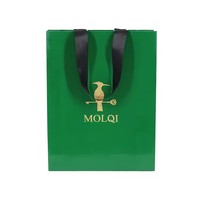 Sacs cadeaux en papier de luxe vert de qualité supérieure avec poignée en ruban et logo imprimé à chaud argenté