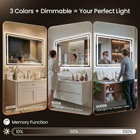 Miroir de salle de bain en verre avec éclairage LED avant/arrière, 3 couleurs, mémoire de luminosité, anti-buée, design moderne, miroir de vanité éclairé pour salon, salle de sport