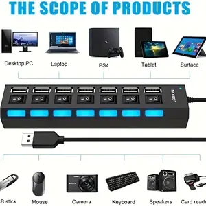 Wholesale 7-in-1 Multi-Port USB Hub Adapter Power Extensor for PC <b>Computer</b> & Laptop Modern Style Switch 2.0 <b>Accessory</b> - Product Image 6