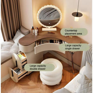 Meilleures Ventes Petite Coiffeuse d'Angle Moderne avec Miroir LED et Rangement Crème pour Maquillage, Meuble de Chambre pour Appartement - Product Image 3