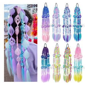 Extensiones de Cabello Sintético Hechas a Mano de 24 Pulgadas, Estilo Ombre, Trenzadas en Burbujas, Coloridas, con Banda Elástica, Venta al Por Mayor - Product Image 1