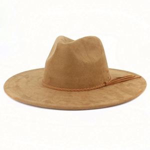 Chapeaux Fedora en Daim à Large Bord de 10 cm pour Femmes, Style Jazz, avec Pompon en Forme de Cœur de Pêche – Vente en Gros - Product Image 1