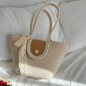 New <b>straw</b> <b>woven</b> <b>bag</b>, stylish and versatile vacation shoulder <b>bag</b> with large capacity. - Product Image 2