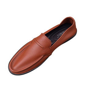 Mocassins en cuir blanc pour hommes, bout rond, à enfiler, chaussures d'été légères, décontractées, pour le bureau, semelle extérieure en caoutchouc, doublure en cuir véritable - Product Image 3
