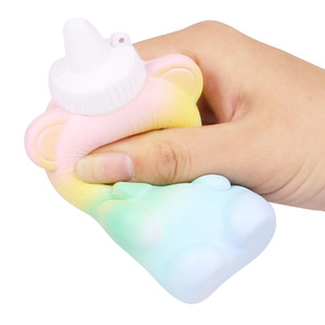 Pu <b>Squishy</b> Bear Bottle Toy Rainbow Color Slow Rebound Fidget Toy For Kids 2 To 4 Years Unisex - Product Image 1