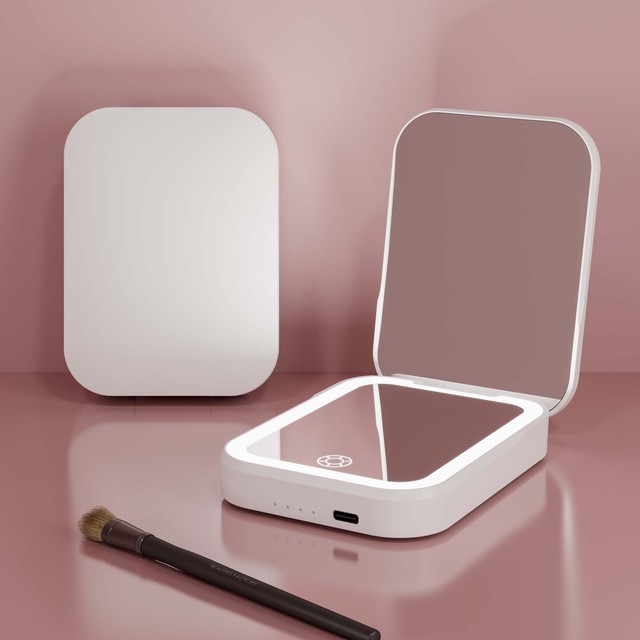 Custom Logo Hand Personalized 5000mAh Lithium Battery Led Pocket Power Bank Compact With Light Portable Travel Makeup Mirror