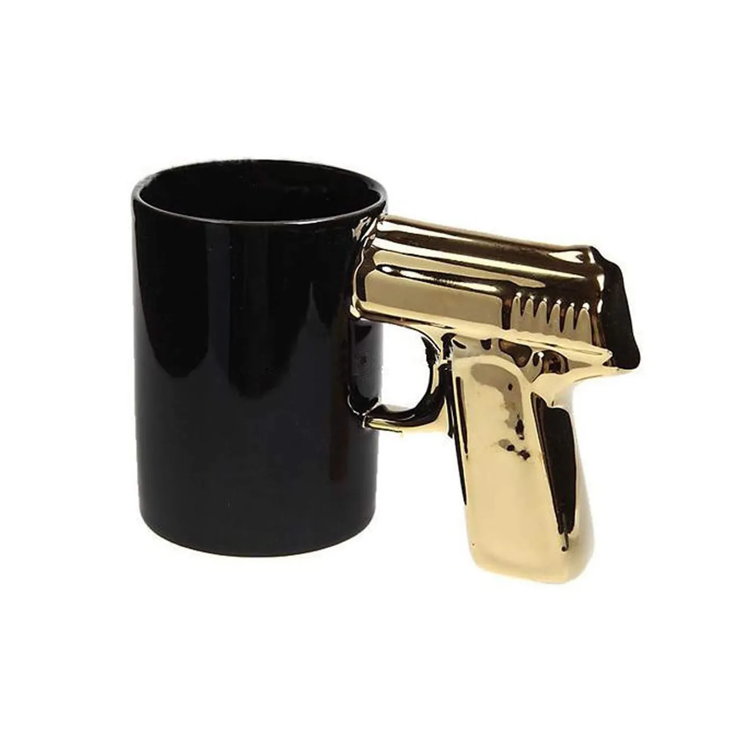 مخصص السيراميك الأبيض الأسود بندقية على شكل مقبض المياه القهوة القدح الإبداعية بسيطة كوب الشاي باللبن مع قشة