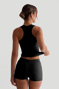 Conjunto de Verano para Mujer al por Mayor de Fábrica, Camiseta sin Mangas de Color Liso Informal, Pantalones Cortos de Cintura Alta, Cintura Elástica, Pijama Sexy, Cuello Redondo, Tejido de Punto - Product Image 6