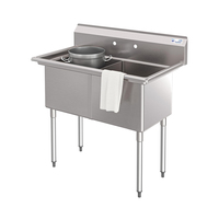 Évier de cuisine professionnel de haute qualité à double bac autoportant avec système de drainage pour service de restauration et buffet d'hôtel