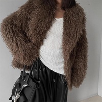 Zeyu 2026 – Nouvelle veste d'hiver pour femme en fausse fourrure bouclée et shaggy, col large, marron, coupe courte et ample, manteau en fourrure végétalienne, chaud et tendance