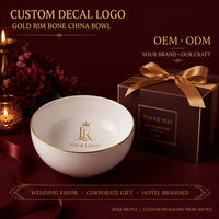 Tazón de Porcelana Fina con Borde Dorado y Logotipo Personalizado, Recuerdo de Boda de Cerámica Personalizado OEM, Regalo Corporativo, MOQ de 300 Piezas