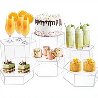 Présentoirs à buffet 6 pièces, supports à desserts, boîtes en acrylique hexagonales pour vitrines à bijoux, surface polie, base transparente, 1,45 kg