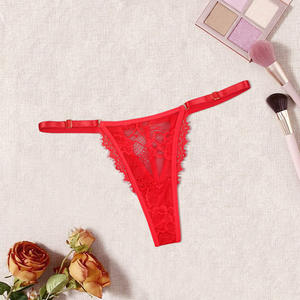 Tanga de Encaje Rojo Personalizado con Volantes, Estampado Floral, Malla, Tanga Navideña para Mujer - Product Image 5